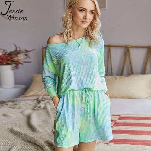 Jessie Vinson Chic Tie Dye Print 2 Piece Set Women Long Sleeve Top Shorts Two Piece Set Suit Casual Homewear T-shirt Shorts Set