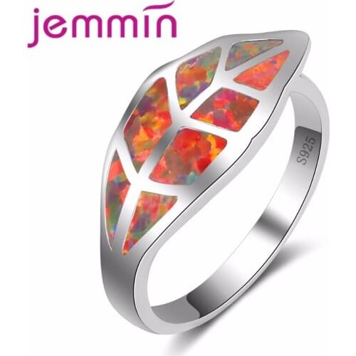 Jammin New Fashion Leave Ring S925 Golden Opal Multicolour Sterling Sliver Charming Gems Crystal Ring For Women