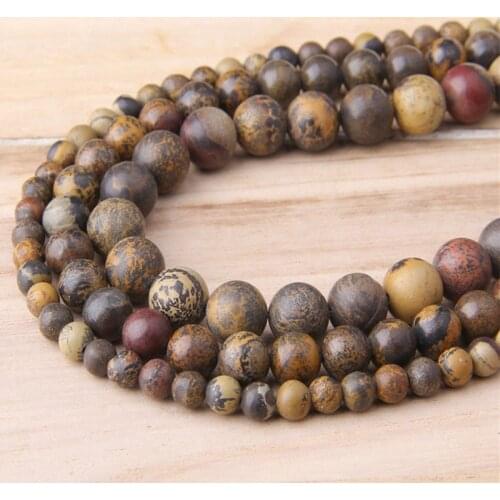 15.5" Leopard Stone 6-12 mm Genuine Gem Stone Round Bead Matte Brown Beads For Jewelry Making YOGA Balance Bracelet & Mala
