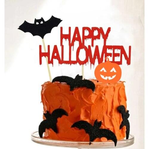 2sets Happy Halloween Cake Toppers Flag Black Bat Ghost Witch Pumpkin Cupcake Topper For Halloween Party Cake Decor Baking Tools