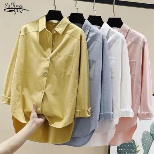 2021 Korean Style Autumn Blouse for Women Long Sleeve Vintage Solid Women Shirts Plus Size Cardigan Ladies Tops Clothes 8894 50