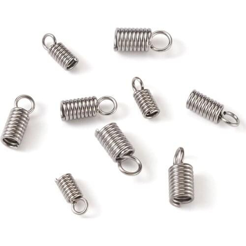 300pcs Stainless Steel Terminators Spring Crimp Ends Fastener Connector Coil Cord End Caps Clasps DIY Necklace Jewelry Findings