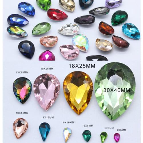 6p 20x30mm Teardrop Assorted pointed foiled back glass fancy stones faceted crystals rhinestones Kids Toy jewelry making beads