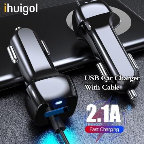 Ihuigol Car Charger With USB Cable Car Phone Adapter For iPhone 12 11 Samsung Xiaomi Huawei Micro USB C Lighting Cable Universal
