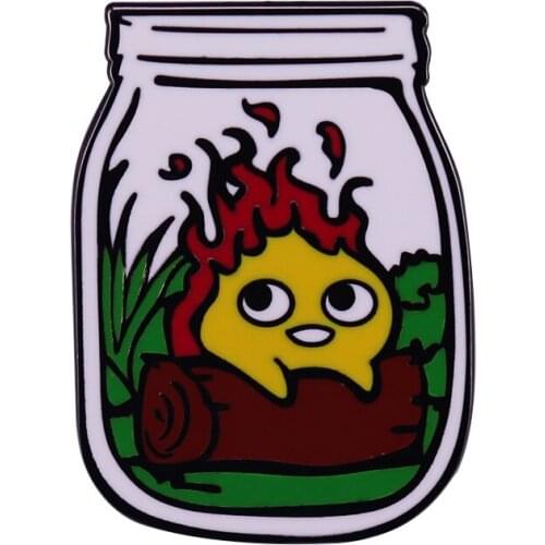 Calcifer (Fire Demon) In A Mason Jar Pin Howls Moving Castle Badge Ghibli Anime Fans Cute Jacket Backpack Decor