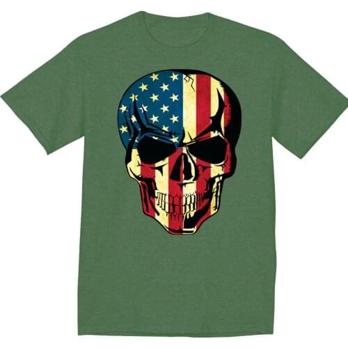 American Flag Skull T-shirt Mens Tees Military oversized t shirt Short Casual Cotton