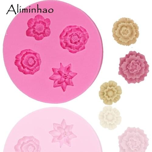 B1297 4 hole flower DIY Resin Clay Sugarcraft fondant silicone mold cake decorating tools chocolate gumpaste baking bakeware
