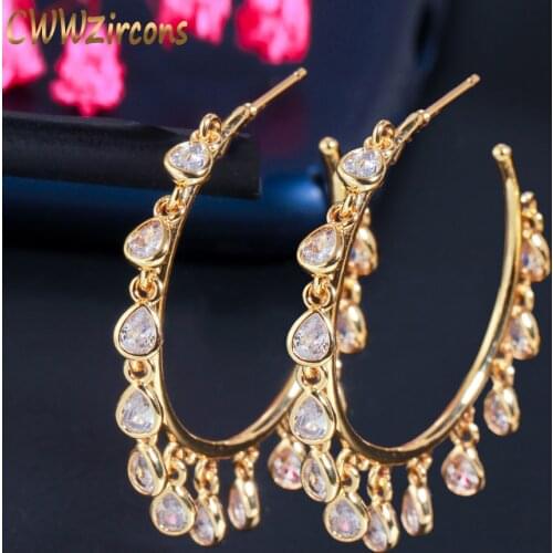 CWWZircons Fringed Cubic Zirconia Charms Circle Round Dangle Water Drop Earring for Women Designer 585 Gold Tassel Jewelry CZ828
