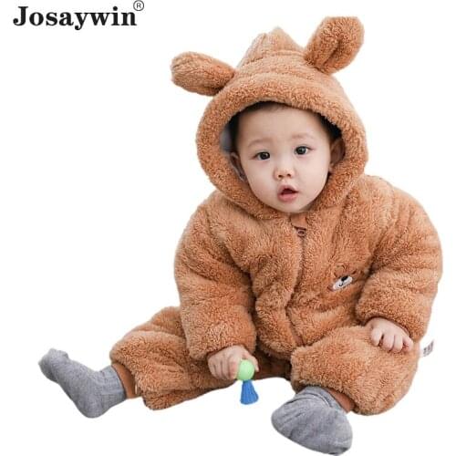Kids Clothes Baby Winter Romper Outfit Newborn Girl Boys Jumpsuit Kids Warm Velvet Long Sleeve Bear Hooded Toddler Romper