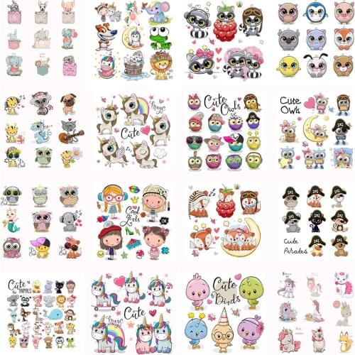 Diy Cute Animal Combination Unicorn Iron on Patches for Clothing Thermo Stickers Heart Transfers Patch Applique Kid Clothes