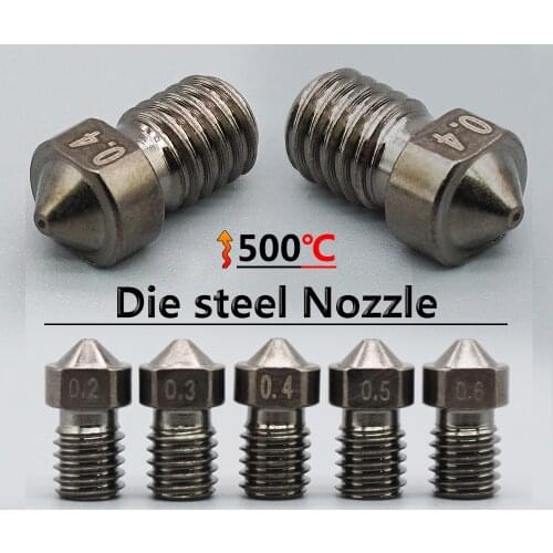 3D Printer Parts Nozzle E3D V6 Die Steel Nozzle V5 High Temperature Hardened Steel Nozzle M6 Thread 0.2/0.3/0.4/0.5/0.6 1.75mm
