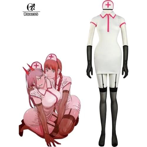 ROLECOS Chainsaw Man Makima Power Cosplay Costume Anime Nurse Uniform Outfit Halloween Cosplay Costume Carnival Clothing