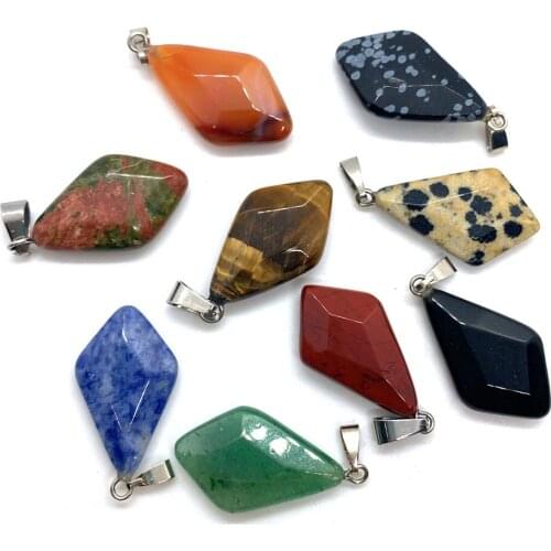 Natural Stone Pendant Diamond-shaped Amethyst Tiger Eye Stone Blue Sand Stone Handmade Ladies Necklace Bracelet Jewelry Making