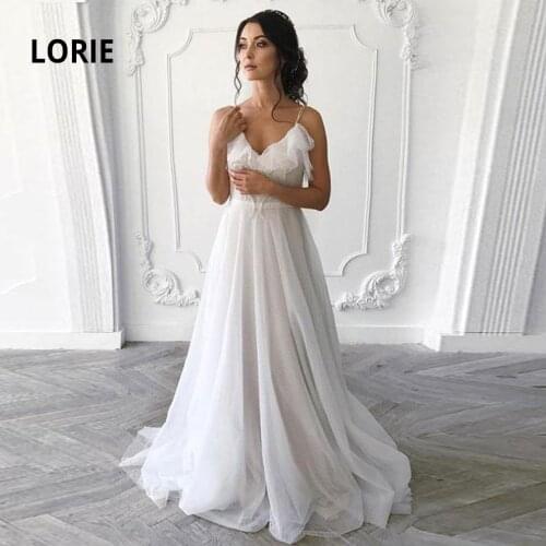 LORIE Spaghetti Strap Beach Wedding Dresses 2020 White Ivory Soft Tulle Bridal Gowns A-line Boho Bride dress Simple Cheap