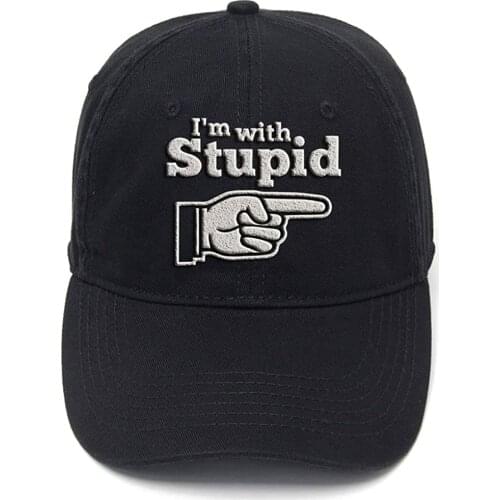Lyprerazy I'm with Stupid Funny Washed Cotton Adjustable Men Women Unisex Hip Hop Cool Flock Printing Baseball Cap