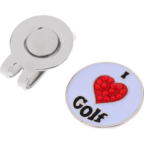 MagiDeal Alloy Golf Ball Marker Hat Clip Golf Gift I Love Golf Design White