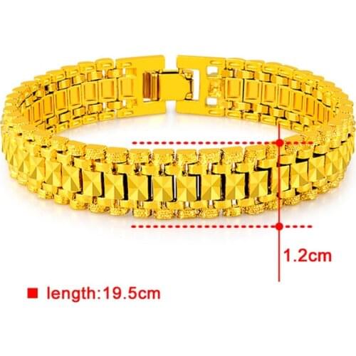 Fashion 24K Gold Bracelet 12MM Strap Shaped Bracelet for Women & Mens Jewelry Gifts JH103