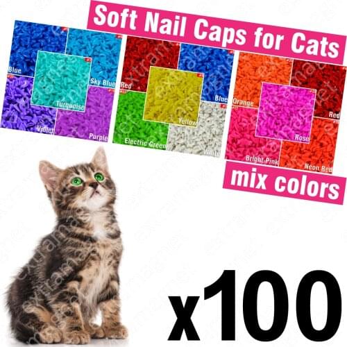 100pcs Soft Nail Caps for Cats + 5x Adhesive Glue + 5x Applicator /* XS, S, M, L, cover, cat, paw, claw, zot
