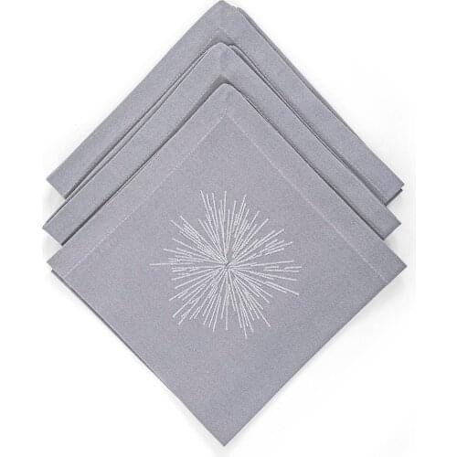 Set of 4 Linen Napkins with Gray Silver Star Embroidery, 45*45 cm., dinner Talks, Special Day