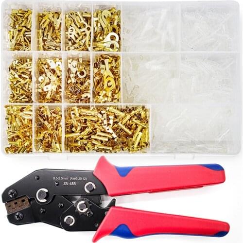 Crimping Tool Kit Ratcheting Wire Terminals Crimper Tool Set with Male/Female Spade Connectors terminals and Insulated Sleeves