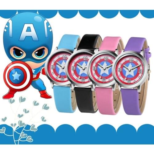 New Marvel child Boy watch The Avengers Childrens watch Captain America Leather quartz watch Luminous pointer Childrens watch