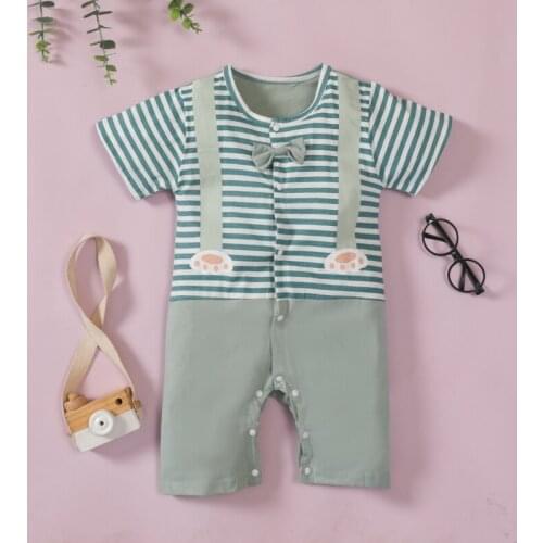 Newborn Baby Clothes Striped Stitching Short Sleeve Unisex Rompers Summer Infant Pajamas Cotton Soft Boys Girls Jumpsuit Costume