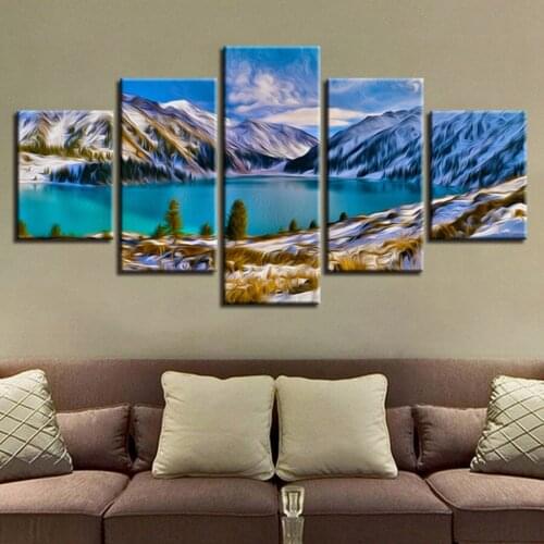 HD Prints Canvas Pictures Home Decor 5 Pieces Big Almaty Lake Painting Modular Abstract Iceland Landscape Poster Wall Art Frame