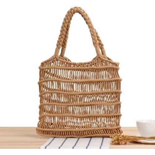 Shoulder Portable Cotton Rope Net Pocket Hand Woven Trendy Straw Beach Bag Summer Female Handbags for Women 2021