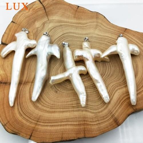 Free Form Cross Pearl Pendants Findings Natural Pearl Shell Pearl Charms Beading Necklace Trendy Jewelry