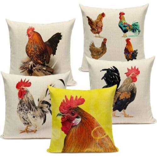 Colorful Oil Painting Rooster Cushion Cover Cock Decorative Pillows Cover Fashion Car Sofa Linen Home Decor Pillow Case