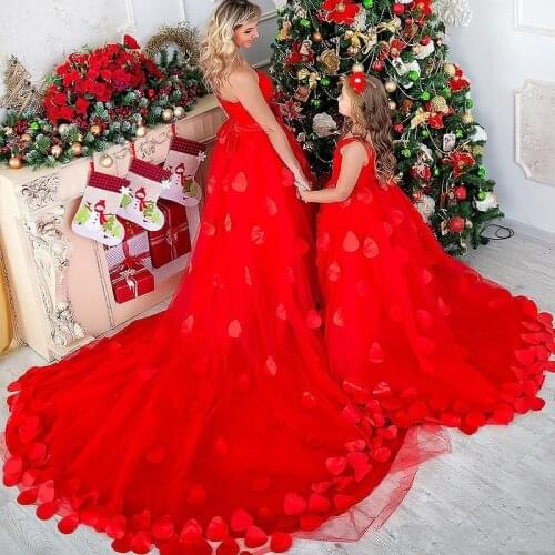 Christmas Mother And Daughter Prom Dresses 2020 Sweetheart Bow Sash Petals Long Formal Evening Gowns Custom Made Party Dress