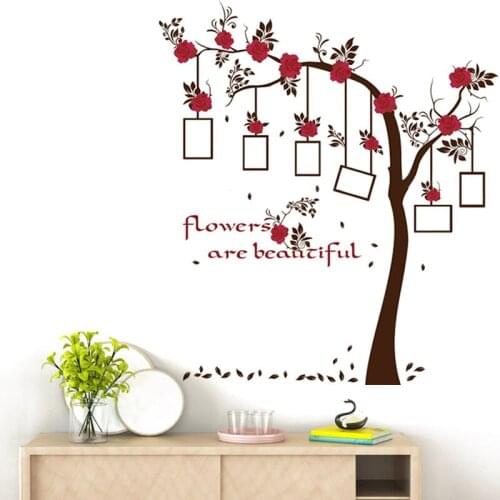 Removable Vinyl Red Flower Photo Frame Tree Wall Sticker Decal Home Art Decor Newest
