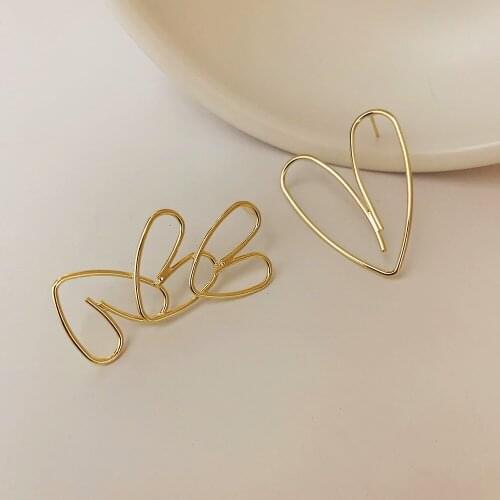 Ghidbk Simple Gold Metal Heart Winding Geoemtric Ear Stud Earrings For Women Girl Wedding Party Love Ear Stud Jewelry Accessory