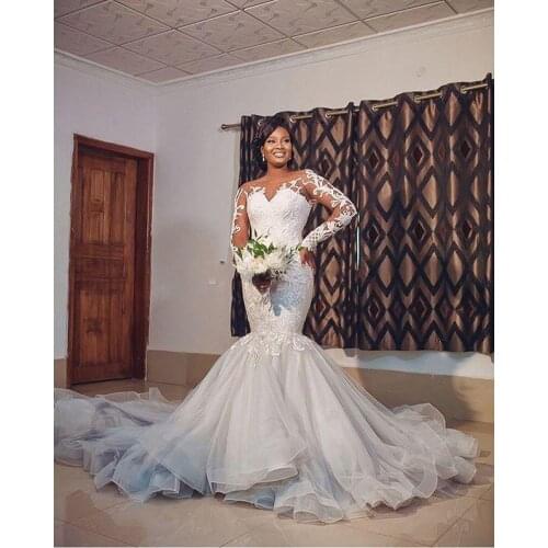 Vintage Mermaid Maxi Dress Beads Crystals Long Formal Gown Vestidos robes de soirée African Lace Wedding Dresses