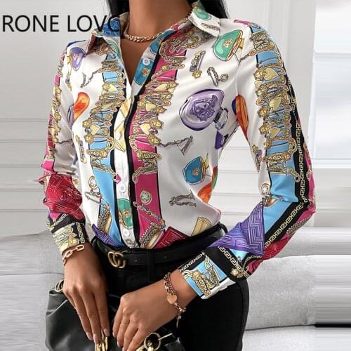 Women All Over Print V Neck Long Sleeve Shirt Blouse Women Blouses Tops