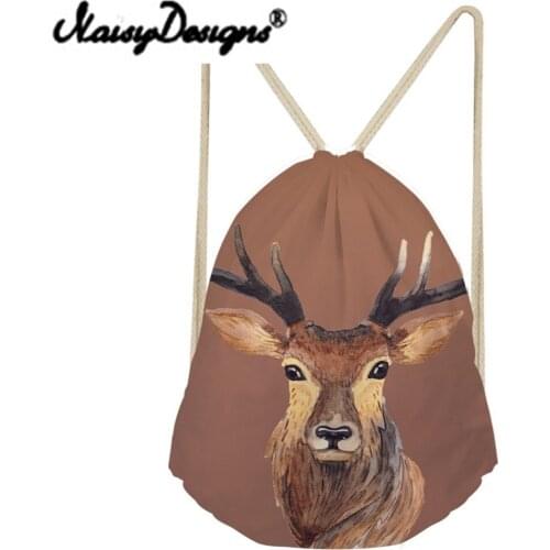 Noisydesigns Cartoon painting elk/lion/rabbit/fox/cat pattern Printing Drawstring Backpack School bags for girl daypack Mochila