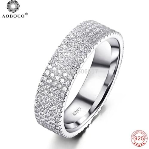 Rings Women Genuine 925 Sterling Silver Jewelry Fashion 5-row Full CZ Eternity Band Ring for Women Christmas Sale GNJ0475