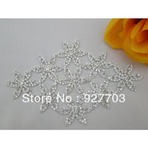 1 X Shiny Floral Flower Silver Crystal Clear Rhinestone Applique Bridal Sewing (105mm)