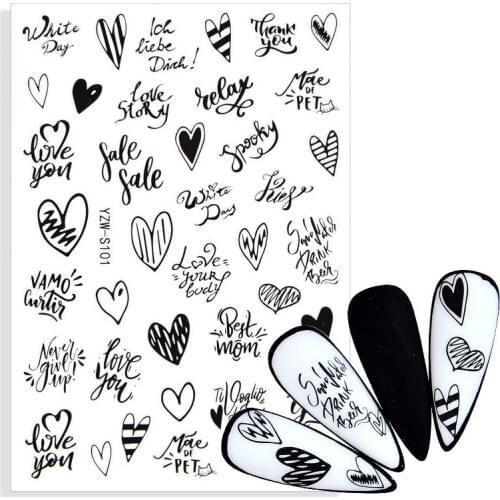 1 Sheet 3D Valentines Day Series Nail Art Stickers Abstract Geometric Heart Shaped ABC Letters DIY Manicure Decorations Decal