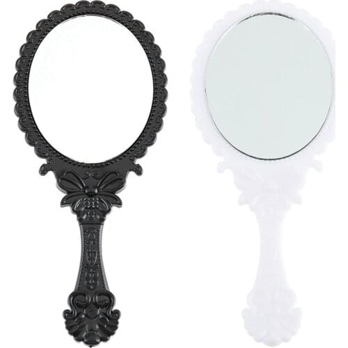 1pc Cute Silver Vintage Ladies Floral Repousse Oval Round Makeup Hand Hold Mirror Princess Lady Makeup Beauty Dresser Gift