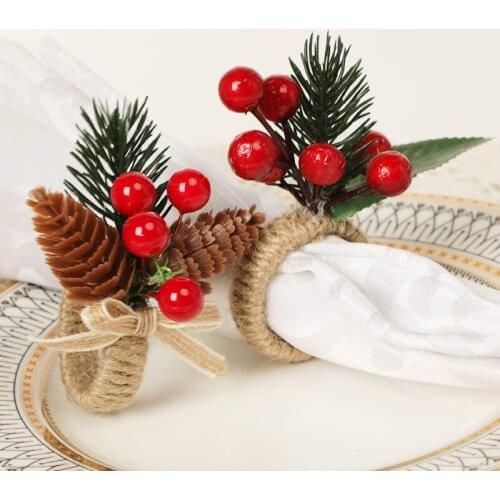 1pcs Christmas Pine Cone Napkin Ring Simulation Flower Decoration Home Napkin Button Hotel Napkin Buckle