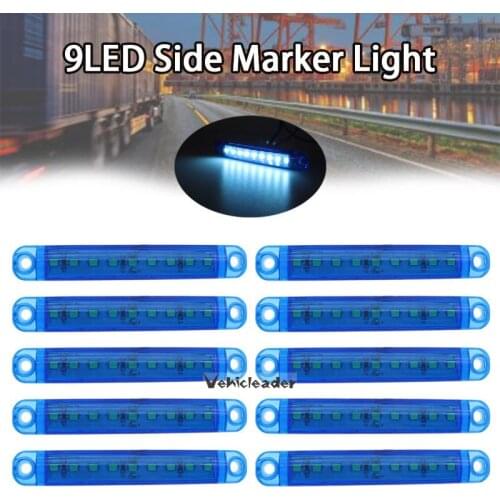 10PCS 9LED Bus Truck Trailer Truck 24V LED Lights Side Marker Light Waterproof Blue LED Light Tail Indicator Parking Light