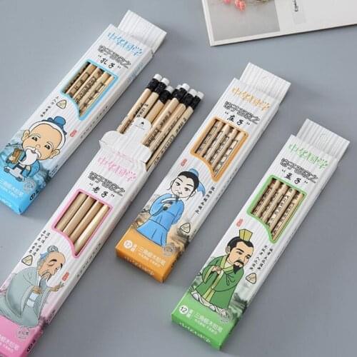 12pcs/box Log Pencil Cartoon Practice Pen Standard Wood Pencil Writing Drawing HB Tool School Office Supply Student Stationery