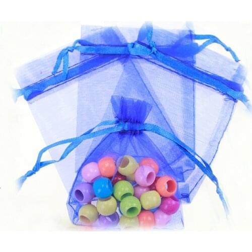 15*20cm 50pcs Blue Gift Bags For Jewelry/wedding/christmas/birthday Yarn Bag With Handle Sdrawstring Packaging Organza Bags