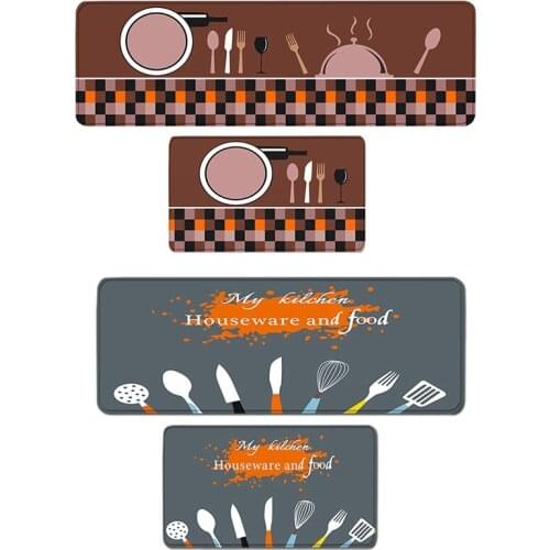2 Pack Cutlery Tool Print Pattern Kitchen Carpet Floor Mat Oil and Water Absorption Non-Slip Foot Pad