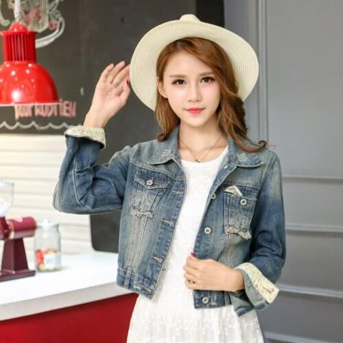 2018 Women Basic Coat Denim Jacket Atumn Denim Long Sleeve Pockets Jacket Jeans Turn Down Collar Loose Casual Style Denim Coats