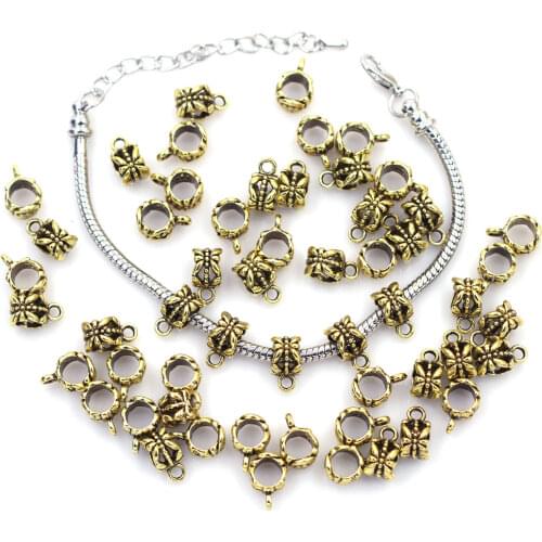 30Pcs Bail Spacer Beads Gold Tone Metal Fit European Charms Bracelets Jewelry DIY Findings 11x8mm