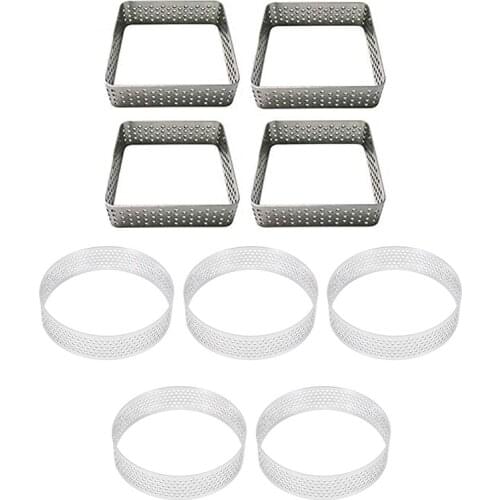 4X Square Stainless Steel Porous Mousse Ring Bottom Cake Cake Mold 8 Cm & 5Pcs Stainless Steel Cake Making Molds