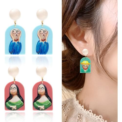 Acrylic Embossed Three-dimensional Earrings Retro Funny Creative Person Avatar European and American Style Fashion Jewelry