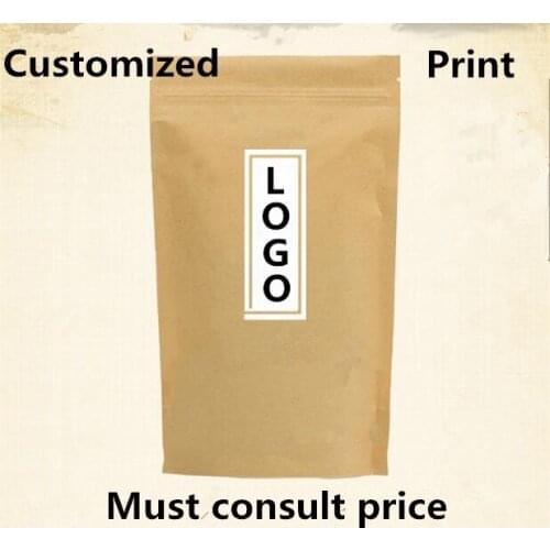 Free Shipping 500pcs/lot Customized Print LOGO Kraft/White Paper Ziplock Bag Food Cookie Packaging Bag